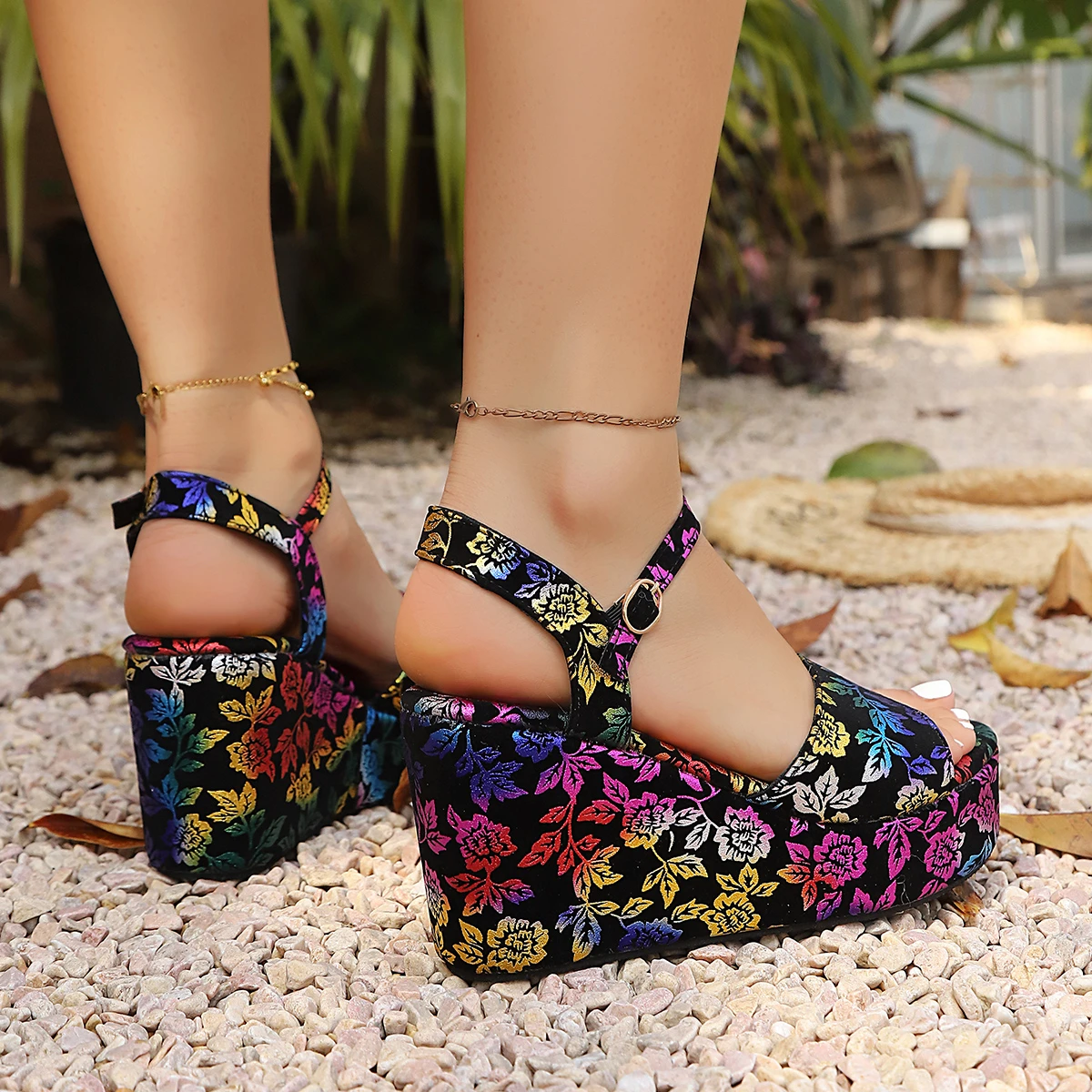 Women Platform Plus Size Sandals Outdoor Non-Slip Wedge Shoes for Women Vacation Chunky Heel Wedge Sandals Sandalias De Mujer