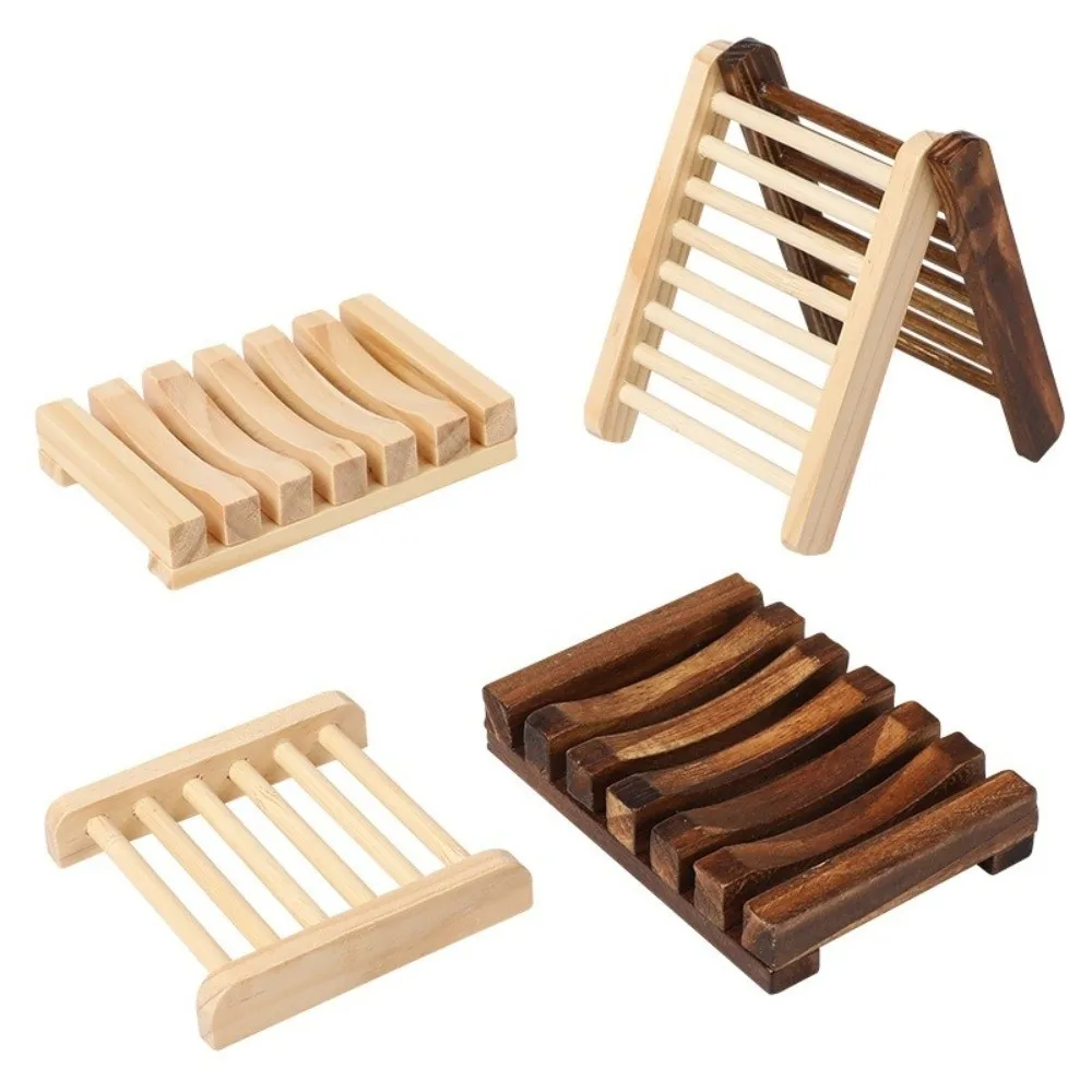 Durable Hollow Slat Wood Soap Dish Quick Drain Raised Base Soap Holder Two Style Frame Soap Rack Kitchen Sink