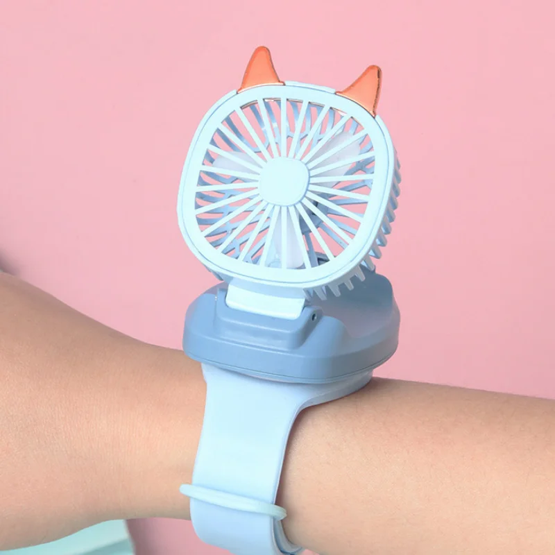 New Cartoon Watch Fan Usb Charging Kids Student Portable Mini Fan  Detachable Wristband Pressing The Button Will Light Up Gift