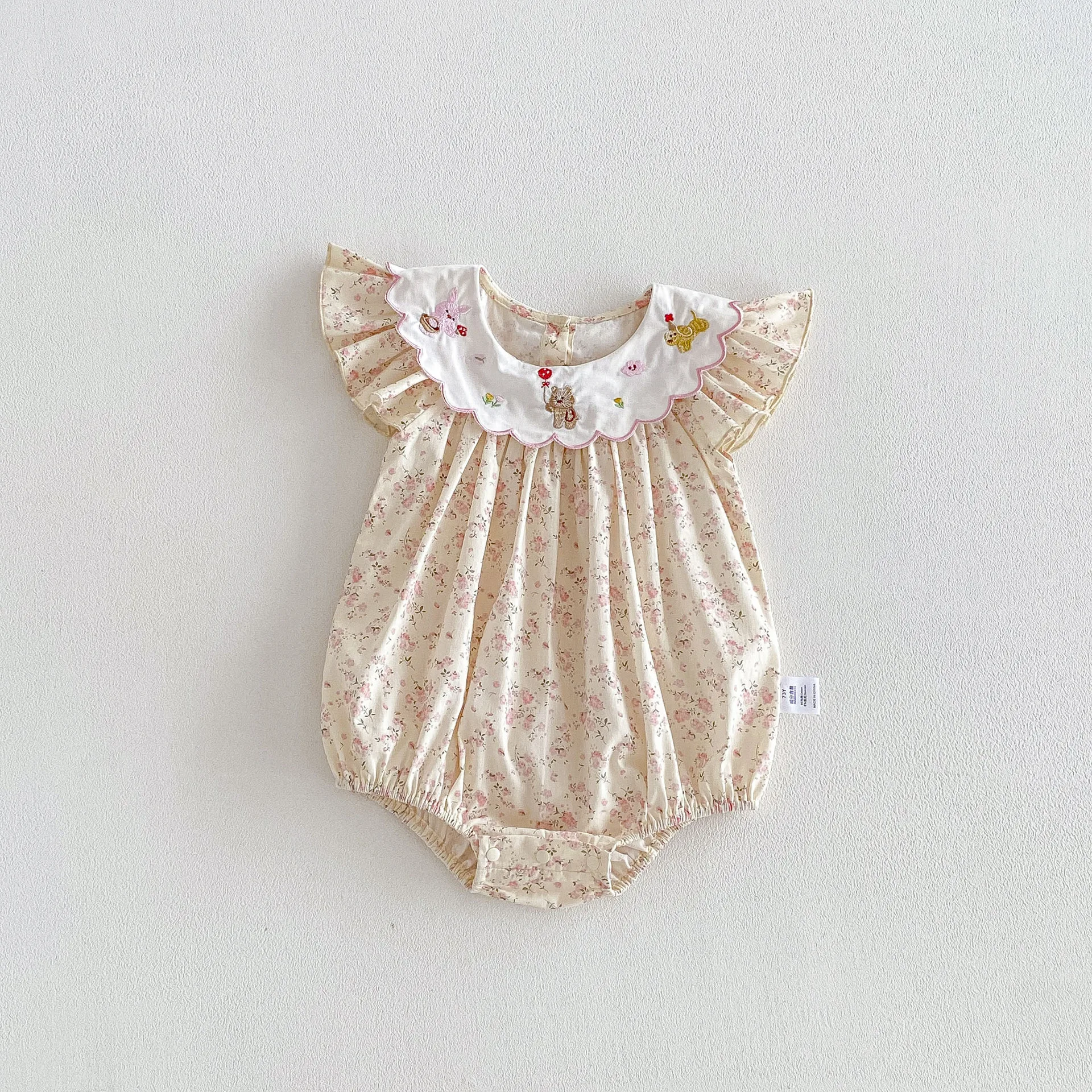 Baby Clothing 2026 Summer New Baby Girls Floral Bodysuit Korean-style CottonCartoon Flower Embroidery Newborn Princess One-piece