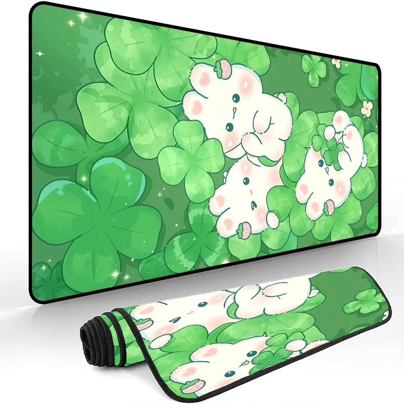 

1pc Green Plant Desk Mat Large Cute Rabbit Gaming Mouse Pad Non-slip Rubber Base Rug Stitched Edge Keyboard Pads PC for Office