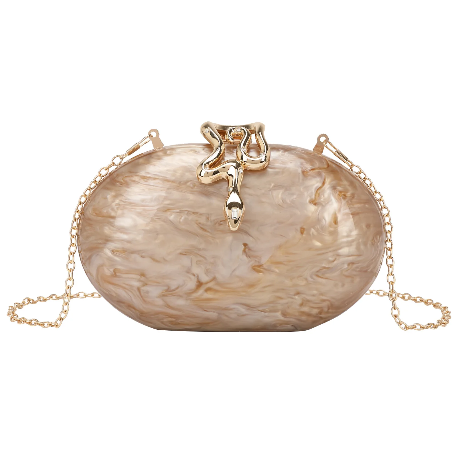 

2025 new women's fashion high sense dinner bag oval snake lock acrylic bag chain shoulder