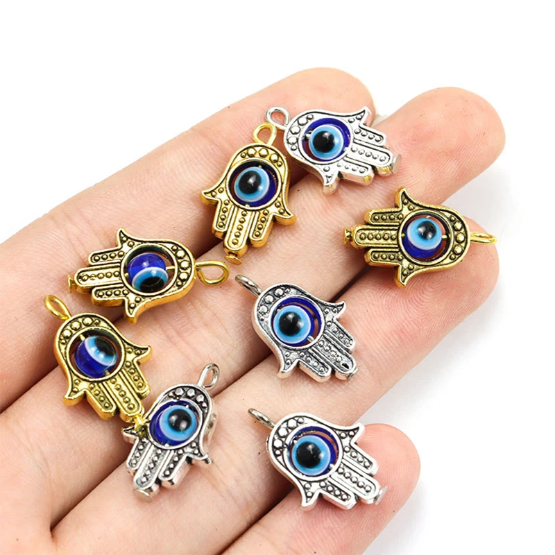 10pcs Hamsa Hand Blue Turkish Evil Eye Charms Amulet Devil Nazar Eye Lucky Tibetan Pendant Jewelry Make DIY Handmade Accessories