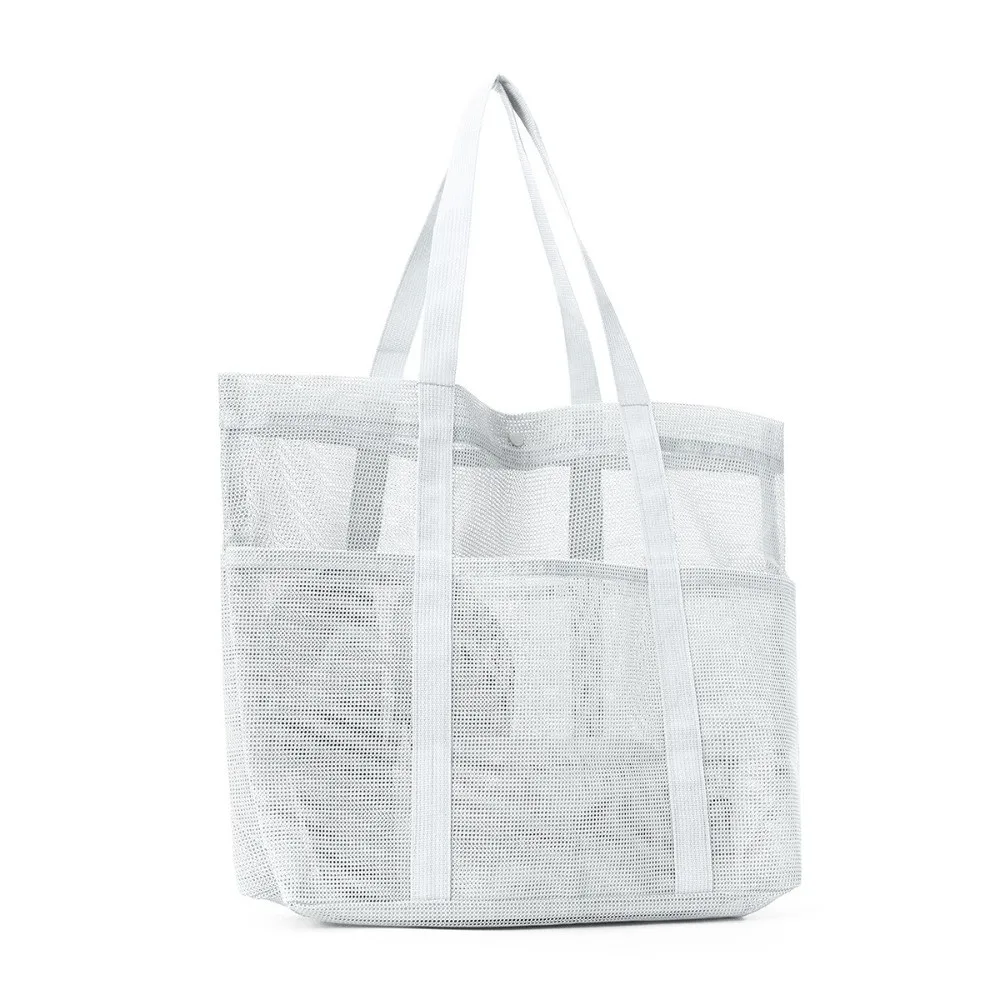 Fashion Quick Dry Mesh Beach Tote Bag Transparent Sandproof Beach Tote Bag Reusable Multiple Pockets Travel Organizer Bag Pool