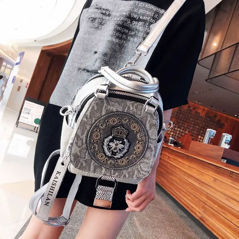 Cowhide backpack for women\'s 2024 new spring/summer crossbody bag, hot diamond leather small backpack, three purpose bag trend