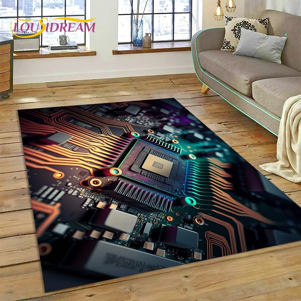 PCB Circuit Board 3D Chip CPU Rug Carpet for Living Room Bedroom Home Decor,Floor Mat Non-slip Decoration for Sofa Doormat Gift