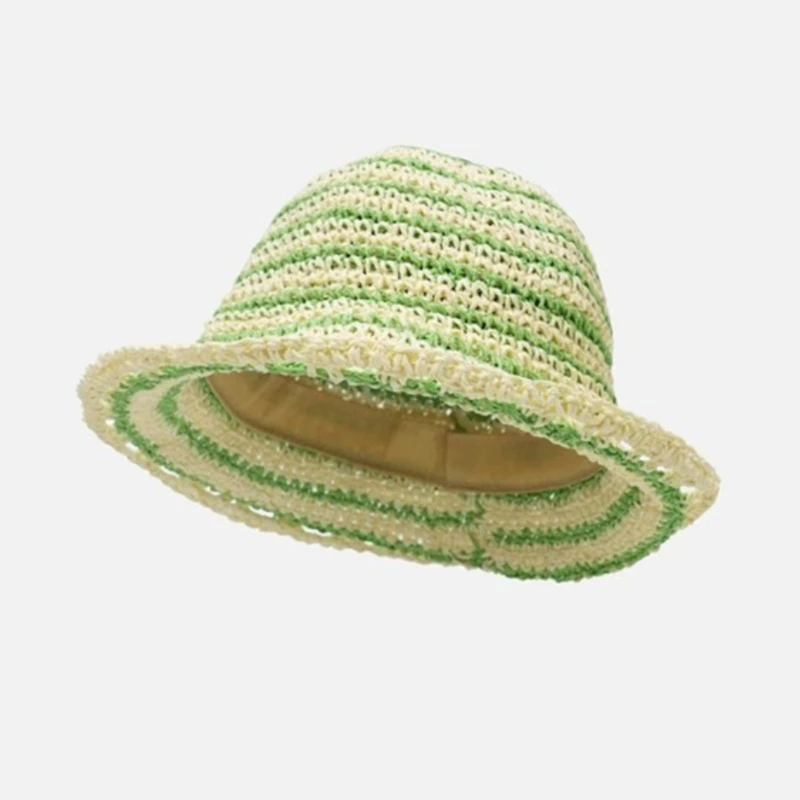 Woven Mixed Color Fisherman Hat Female Summer Empty Top Sunshade and Sunblock Braided Pot Hat Literary and Retro Tide Bucket Hat