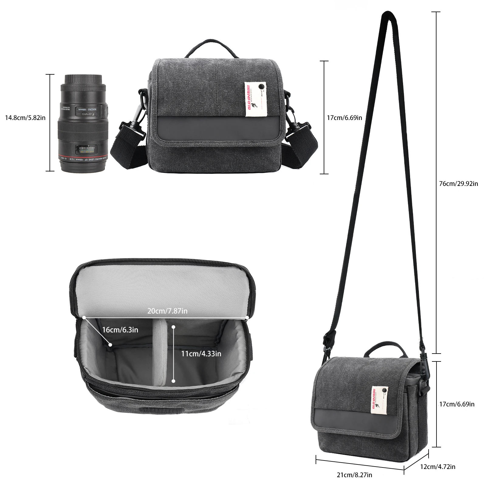 Besnfoto Waterproof Canvas Camera Backpack for DSLR/Mirrorless, Fits Canon Nikon Sony, Adjustable Shoulder Strap