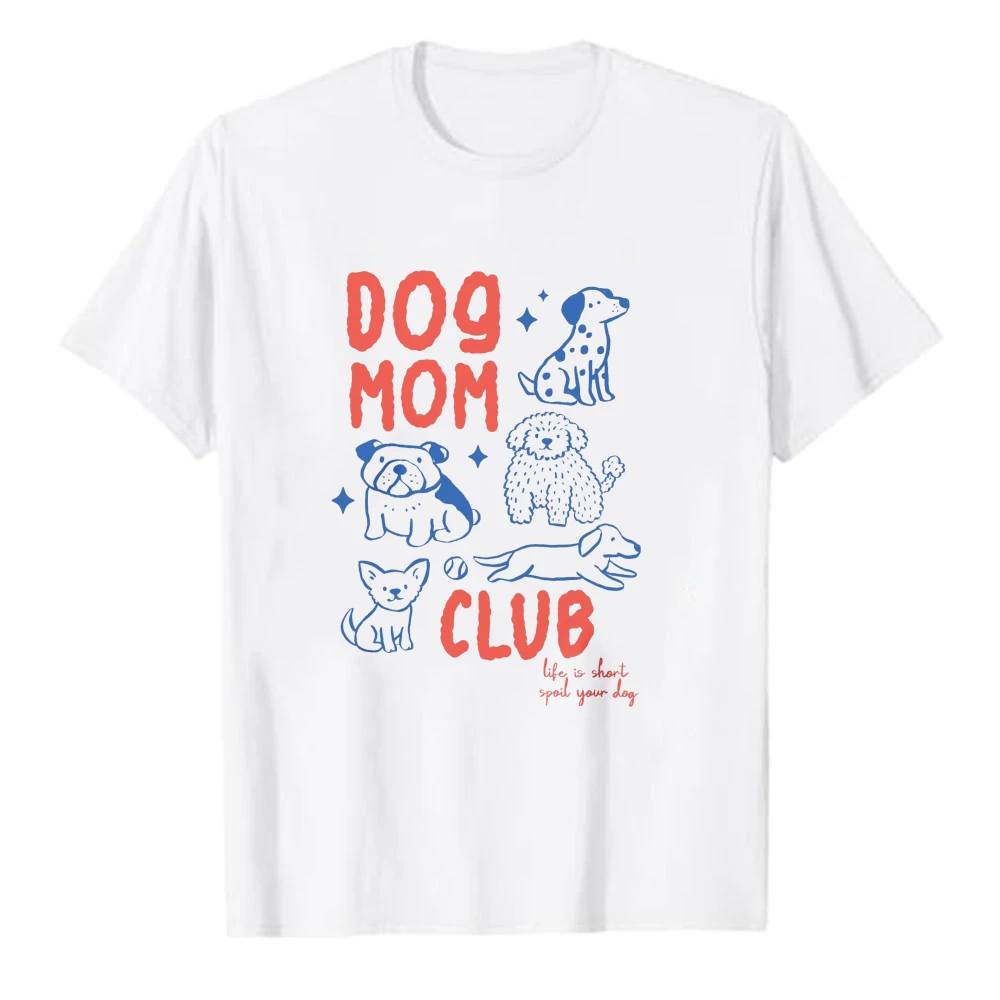 Dog Mom Club Multi Breed Dog Line Drawing Summer Men Cotton T-Shirt  Fun Bubble Pet Short Phrase Graphic Short Sleeve Casual Top