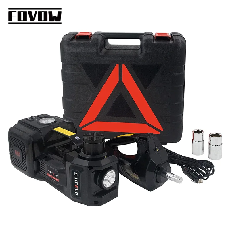 12V 3 in 1 Electric Car Jack Kit 5Ton Electric Hydraulic Jack With Impact Wrench Compressor LED Light Portable Lift Tool For Car