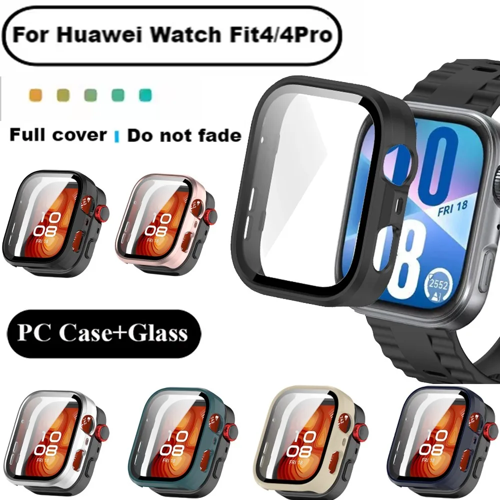 HD gehärtetes Glas + PC-Gehäuse für Huawei Watch Fit 4/3 Anti-Fall-Vollrahmen-Displayschutzhülle für Huawei Watch Fit 3/4/4 Pro