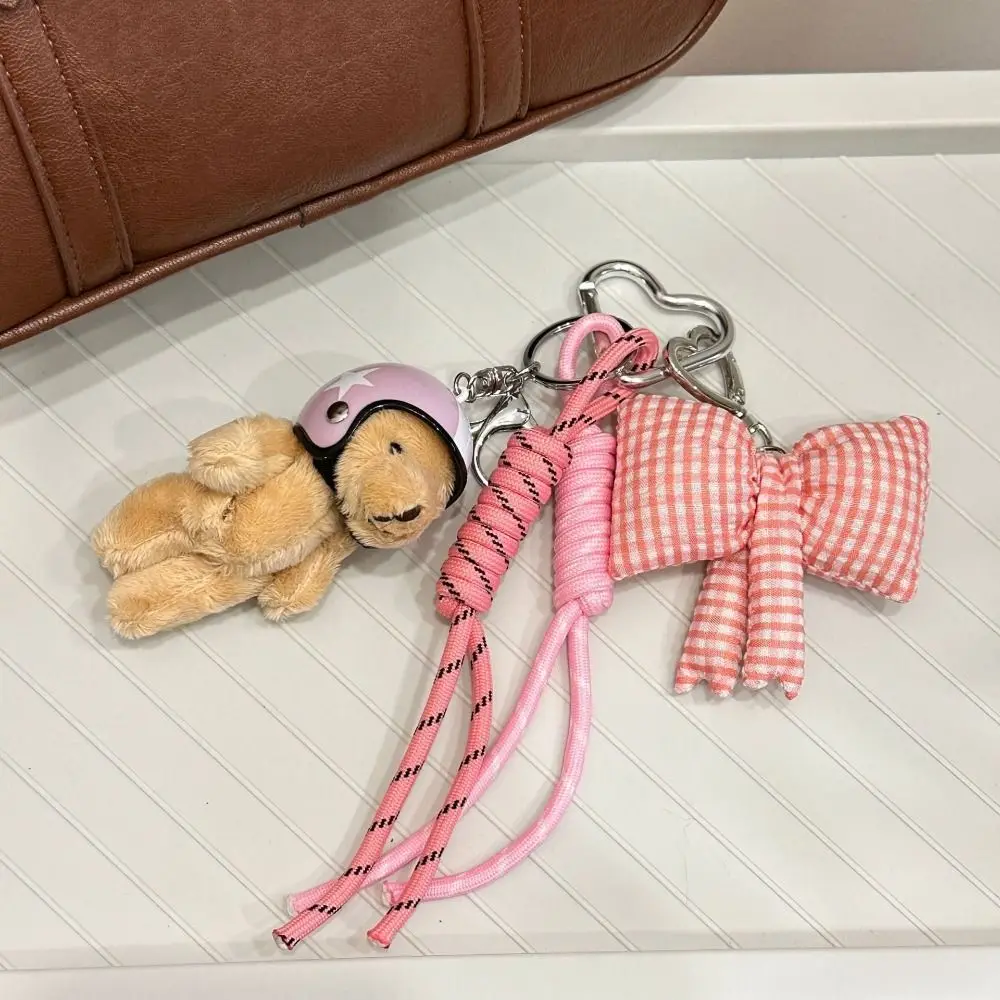 

Cute Helmet Bear Bag Pendant Bow Woven Rope Phone Key Ring DIY Bag Accessories