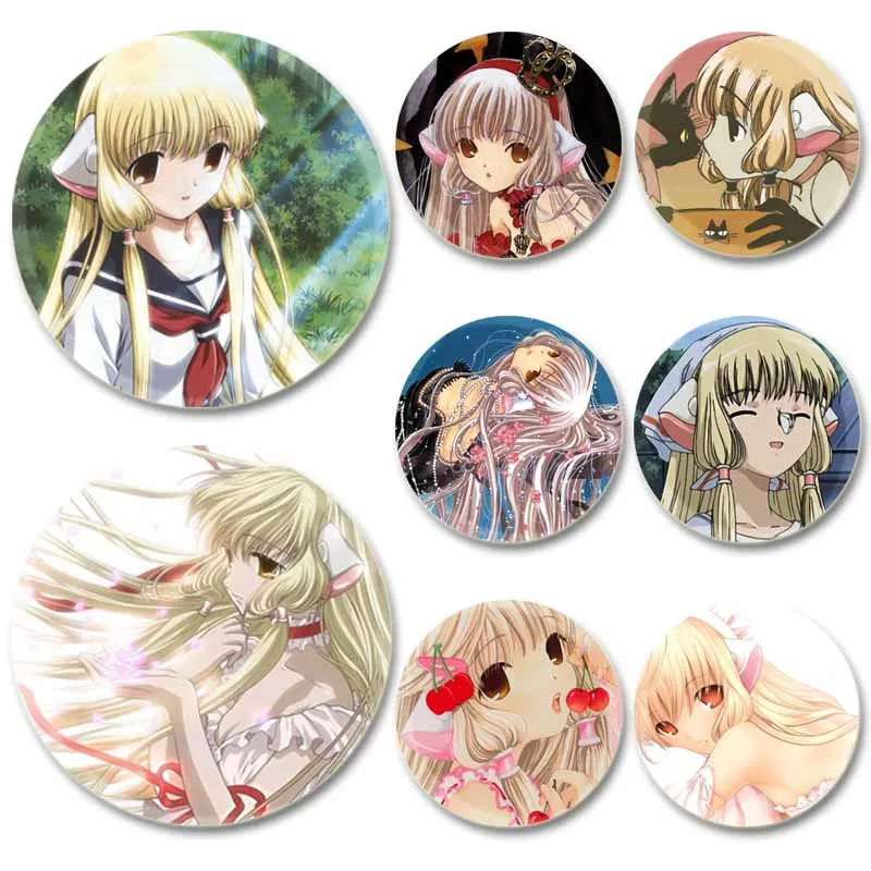32/44/58mm Anime Chobits Brooches on Backpack Cartoon Coplay Badge Chi Shibo Hiromu Cute Enamel Pins Jewelry Accessories