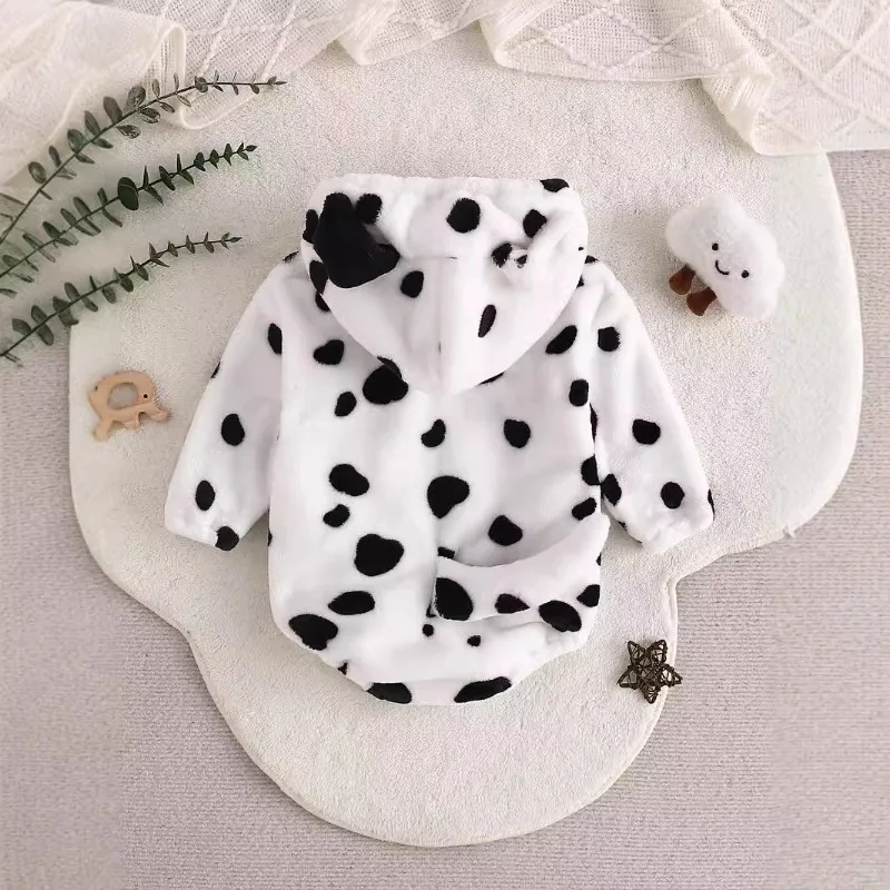 Baby Clothes Spotted Dog Costume Bodysuit Fleece Long Sleeve Romper Cute Dog Outfit  Halloween Infant Winter Animal Jumpsuit