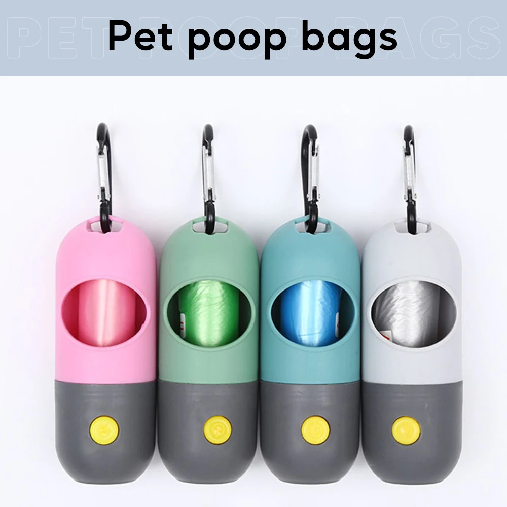 Led Light Dog Poop Bags Dispenser Degradable Waste Bag Outdoor Portable Pet Trash Bags Dog Cat Cleaning Supplies Accessories