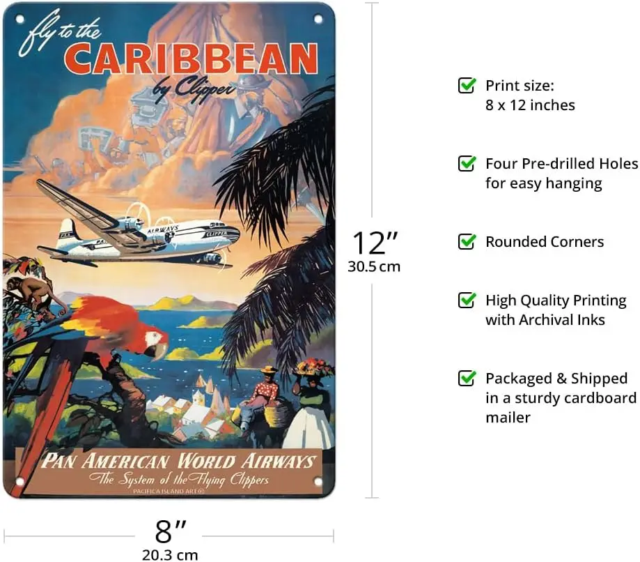 Fly to the Caribbean by Clipper - Pan American World Airways - Vintage Airline Travel Poster by Mark Von Arenburg c.1940s - 8 x