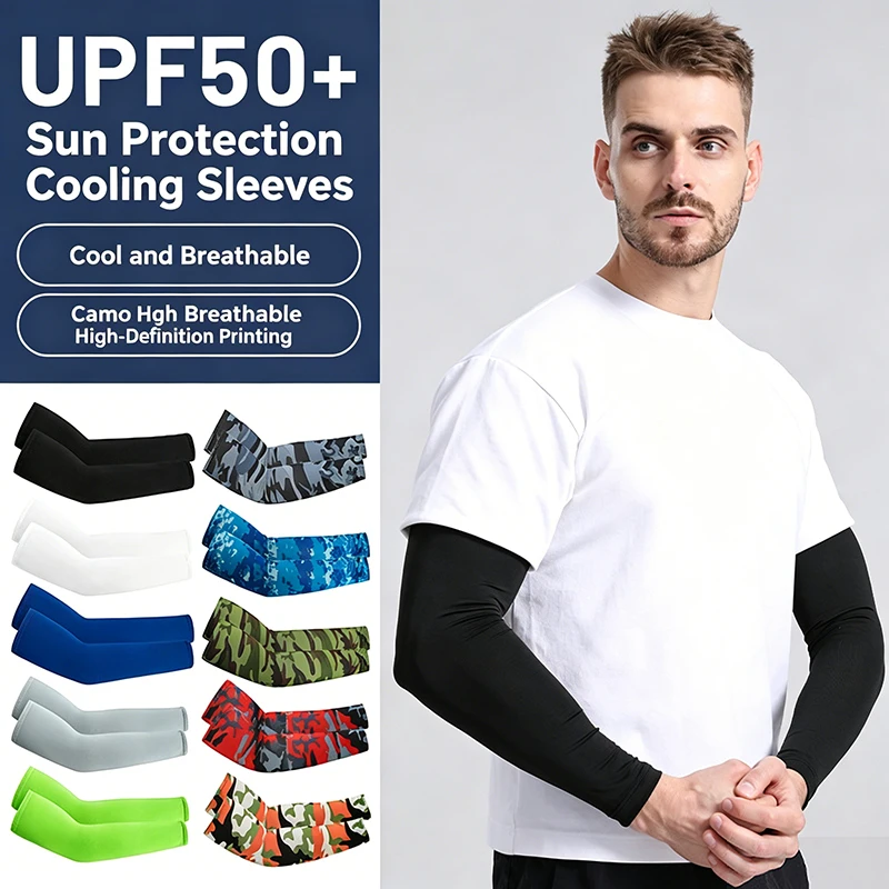2Pcs Cooling Arm Sleeves Cover Unisex Sports Running UV Sun Protection Outdoor Men Fishing Cycling Quick Dry Gloves Arm Warmer