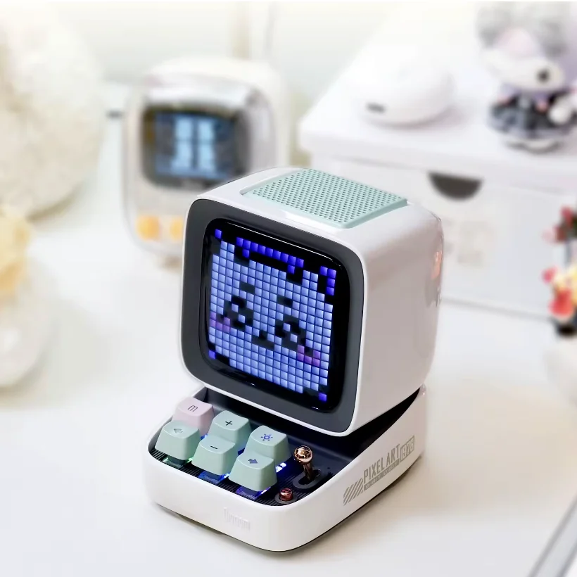Divoom DITOO Pro Pixel Bluetooth Wireless Speaker Santorini White Mechanical Retro Mini Computer Model Smart Speaker Alarm Clock