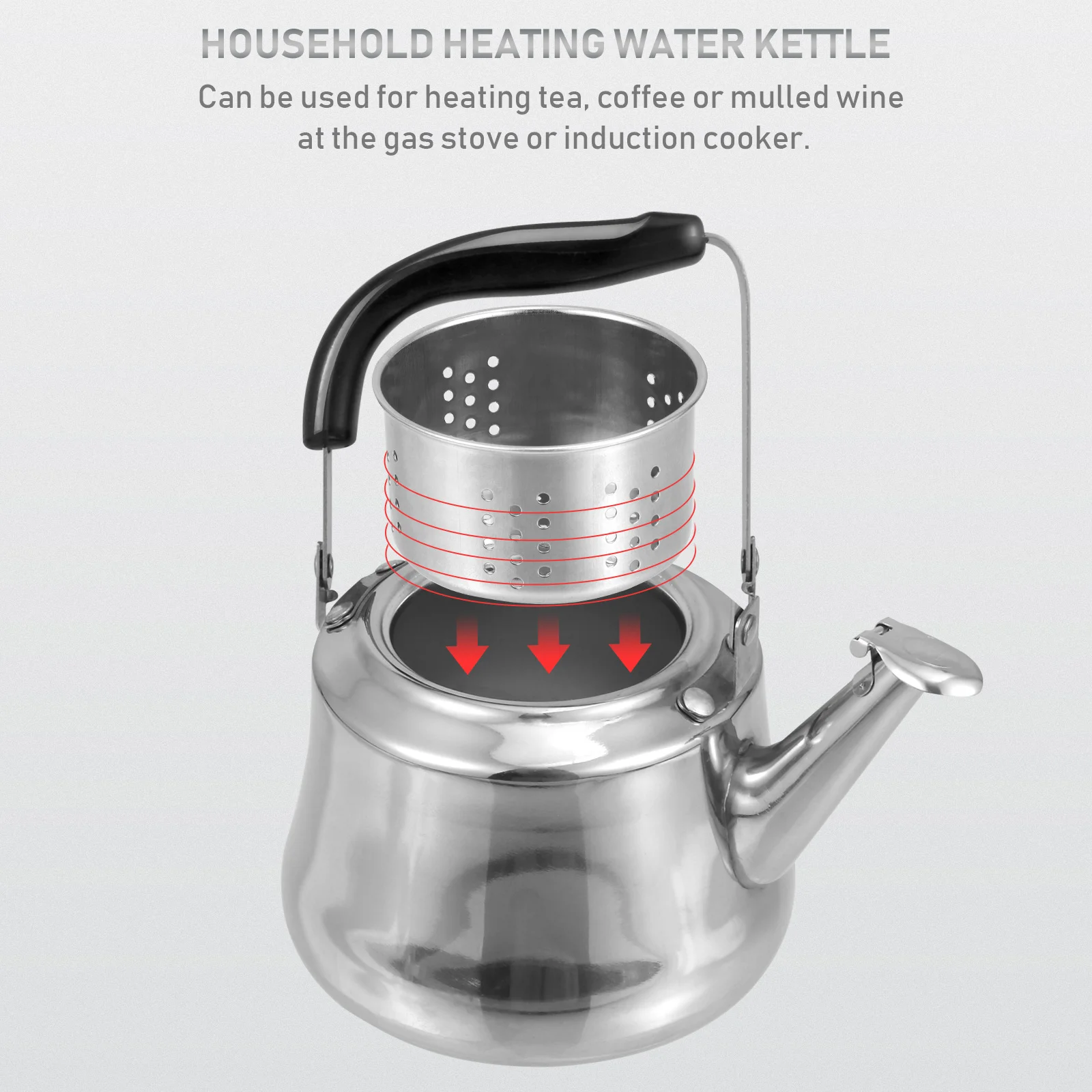 1/1.5L Stainless Steel Whistle Teakettle Large Capacity Boil Water Kettle With Filter Screen For Induction Cookers Gas Stoves