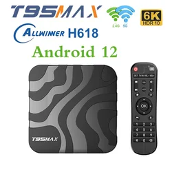 2023 T95 max TV box Android 12 AllWinner H618 Wifi 2.4G/5G 4K HD Wireless Multimedia Player Google Voice Smart TV  Box