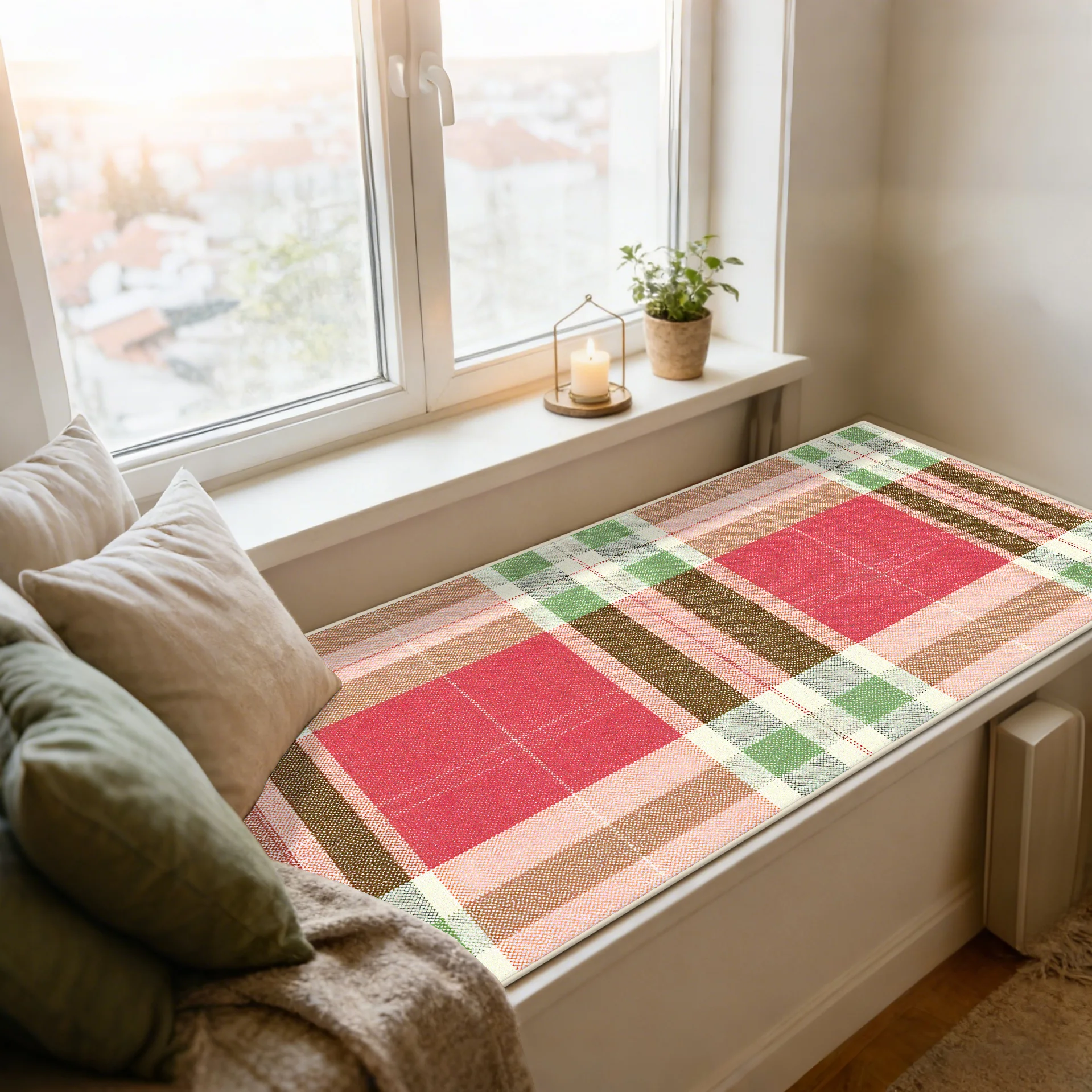 British Tartan Style Bay Window Soft Rug Minimalism Decoration Living Room Bathroom Soft Non-slip Mat Bedroom Bedside Carpet
