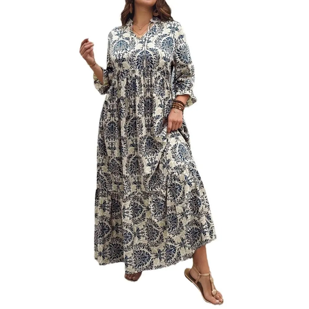 

Женское модное платье больших размеров с v-образным вырезом и принтом, быстрая распродажа, праздничный стиль с большим маятником-джокером