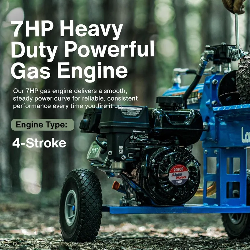 Log Splitter Portable 20 Ton Rapid Auto Return Ram System Bucher Gear Pump 7HP Engine Horizontal Full Beam