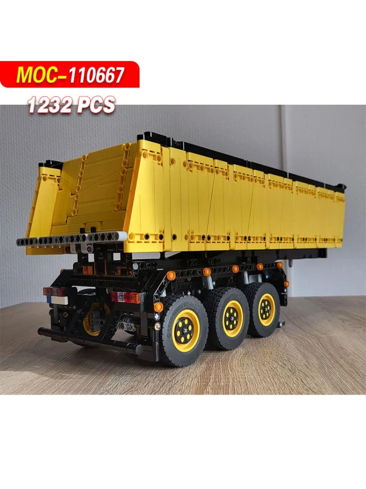 MOC-110667 Bouwsteenmodelset met drie assen voor dumptrailer - 1232 onderdelen Werktuigbouwkunde Algemeen systeem Constructiespeelgoed - afbeelding 2