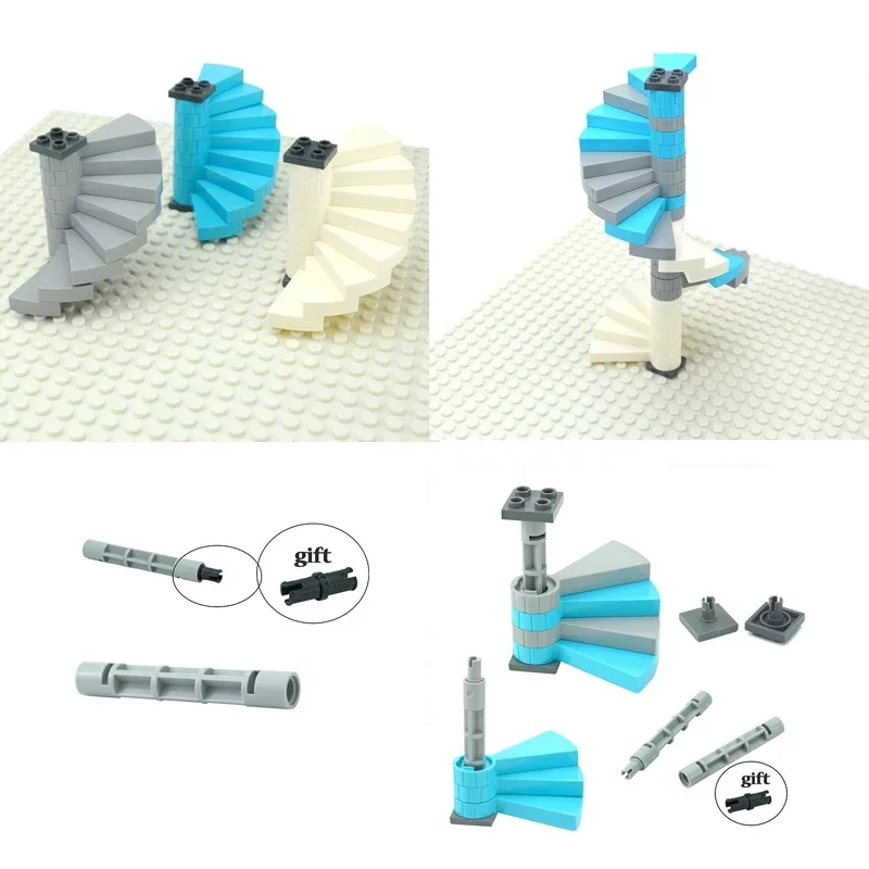 MOC Parts Stairs Spiral Step 40243 Support 1x1x5 1/3 Spiral Staircase Axle 40244 DIY Bricks Assembles Particles Building Blocks