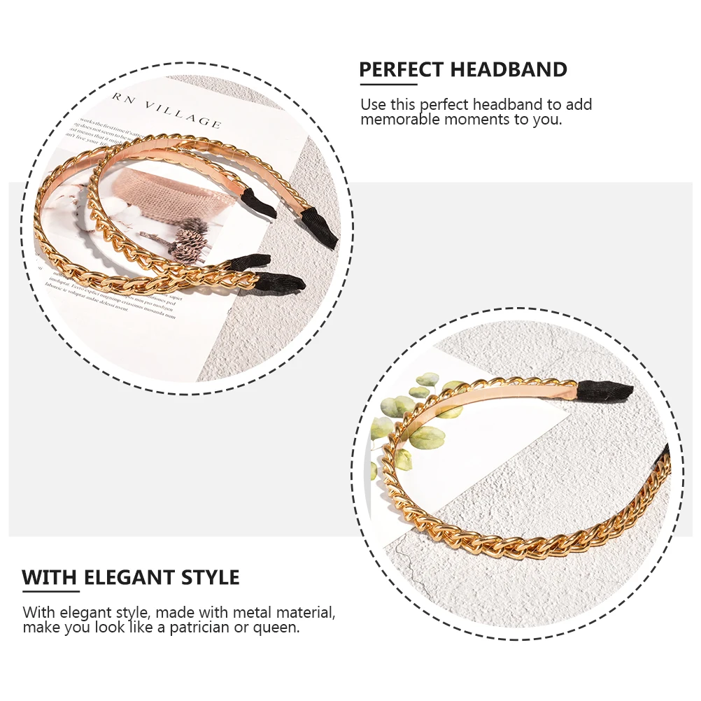 

2 шт. металлическая повязка на голову, золотистая элегантная свадебная повязка для волос, вечерние головные уборы, цепочка-обруч, винтажная мода, простые ювелирные изделия