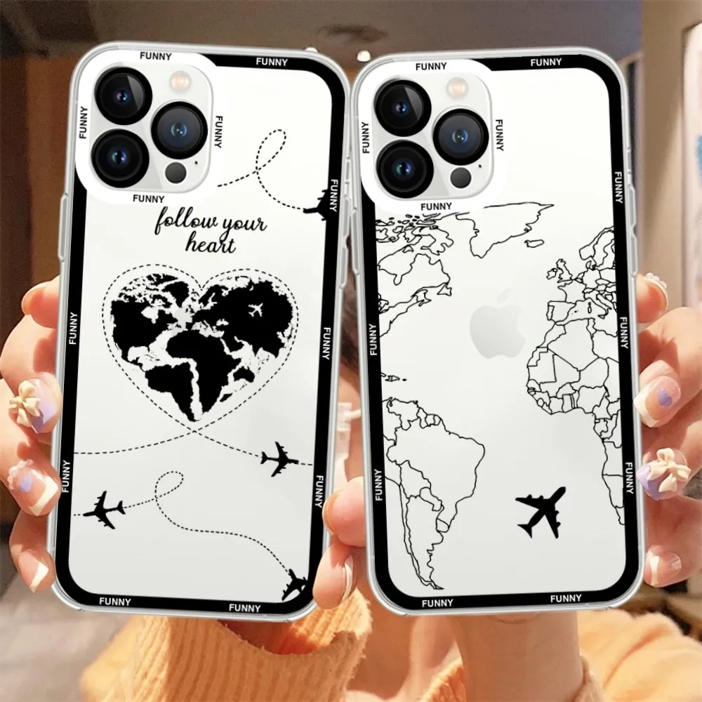 Funny Travel Map Phone Case For Samsung A 73 72 71 70 53 52 51 32 Transparent Shell