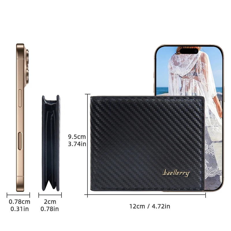 1Pc - Classic Lightweight Men's Short Wallet, Carbon Fiber Pattern Pu Leather Wallet, 7 Card Slots + Zippered Coin Pocket + Transparent Id Window, Practical Gift for Boyfriend or Husband