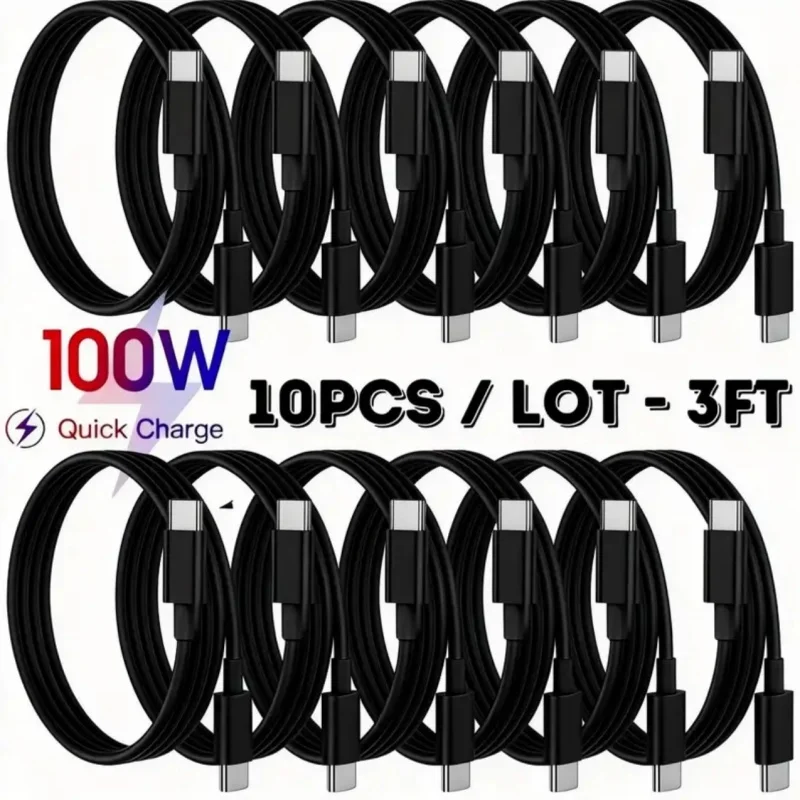 10Pcs 5A PD 100W Dual USB C Super Fast Charge Cable for Samsung S22 S23 S24 Plus Note 20 Ultra A54 A55 Quick Charging Data Cable