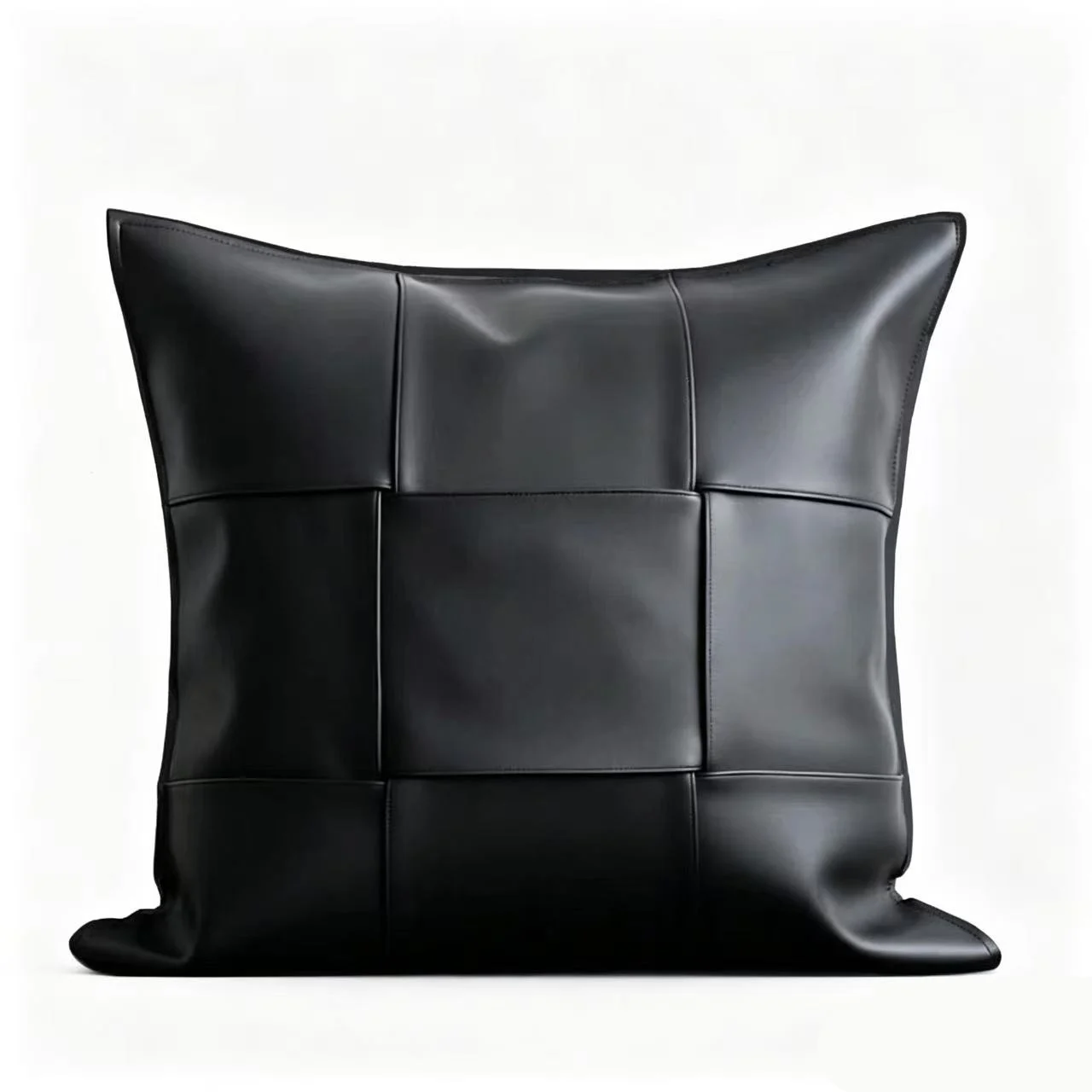 HINYEATEX Modern Luxurious Italian Style Faux Leather Patchwork Sofa Decorative Pillow Cover 48*48cm Black Brown 1 Pc Pack