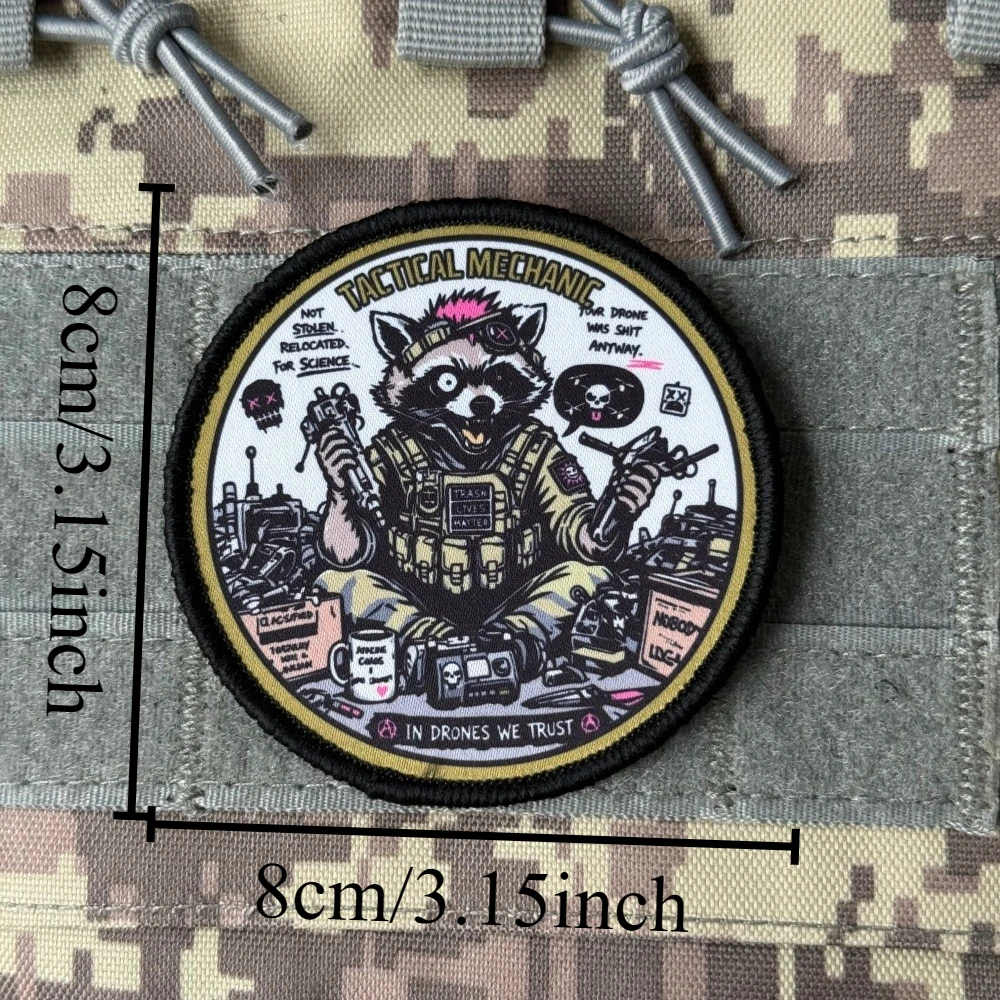 Raccoon Morale Tactical Patch Funny Trash Panda Mechanic Printed Badge Drone Engineer Military Emblem for Backpack Jacket Decor