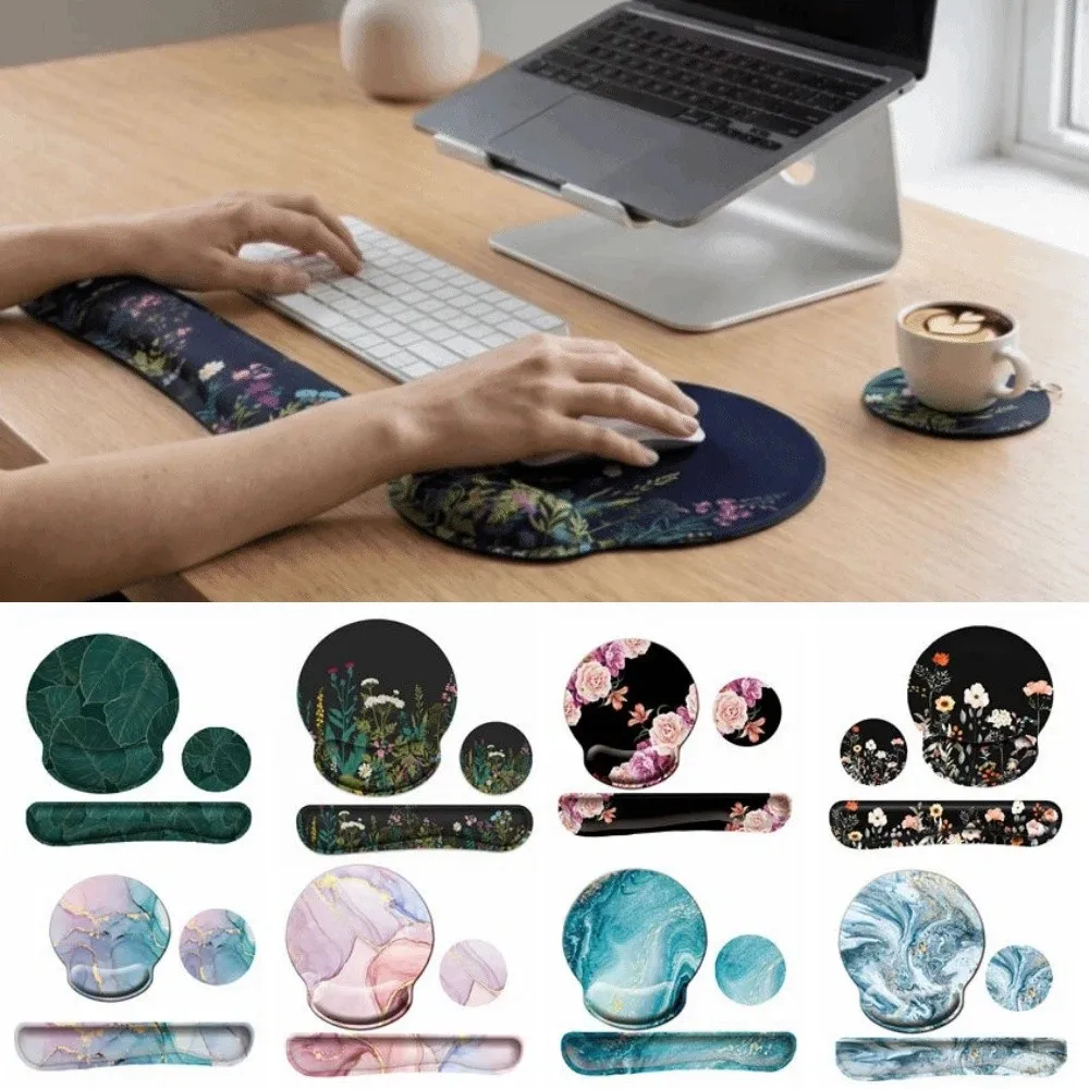 3Pcs/Set Comfortable Keyboard Wrist Rest Set Non-Slip Base Soft Mouse Wrist Support Pad Coaster Hand Rest Wristband Mouse Mat