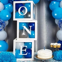 Transparent ONE Letter Balloon Box Wedding Birthday Party Decorations One Year 1st Birthday Balloon Box Decor Kids Boy Girl
