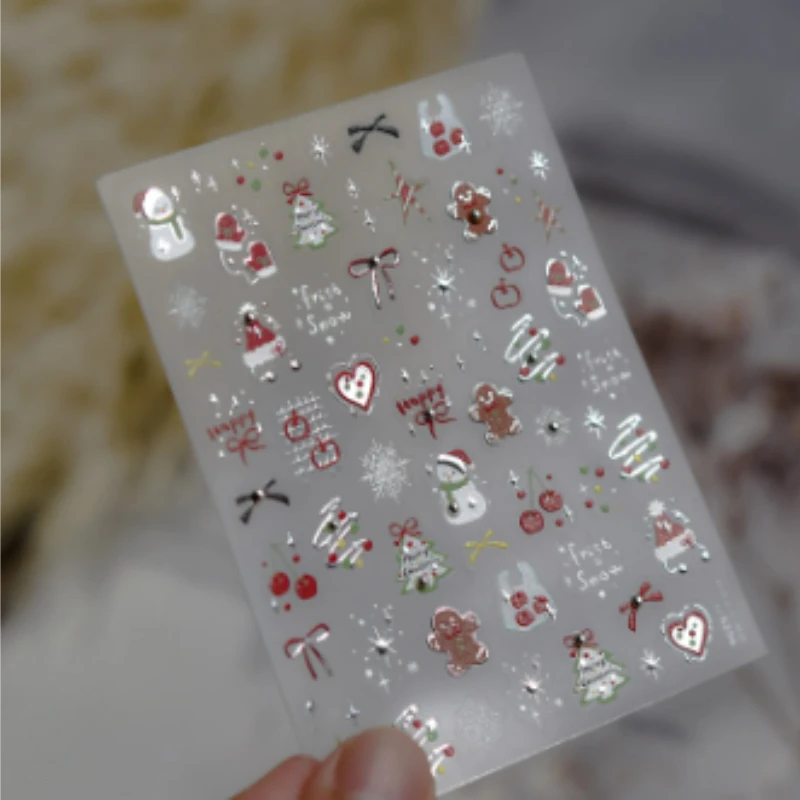 

1pcs Embossed Starlight Foil Christmas Nail Art Stickers Cute Cartoon Bear Christmas Tree Snowman Multicolor Decorative Stickers