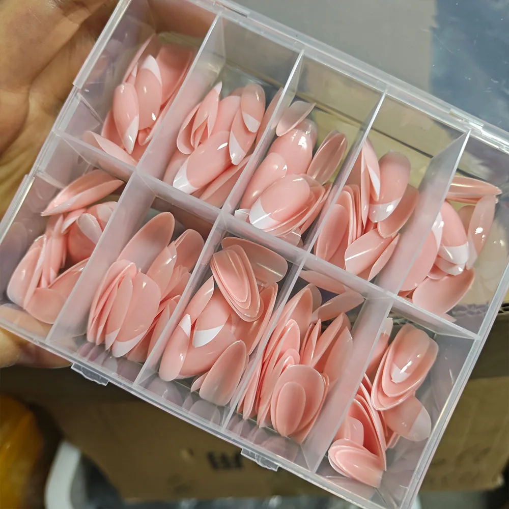 240/120 قطعة الوردي الفرنسي اللوز الأظافر كاذبة الاكريليك غطاء كامل وهمية مسمار نصائح تمديد للنساء خنجر يمكن ارتداؤها اضغط على الأظافر