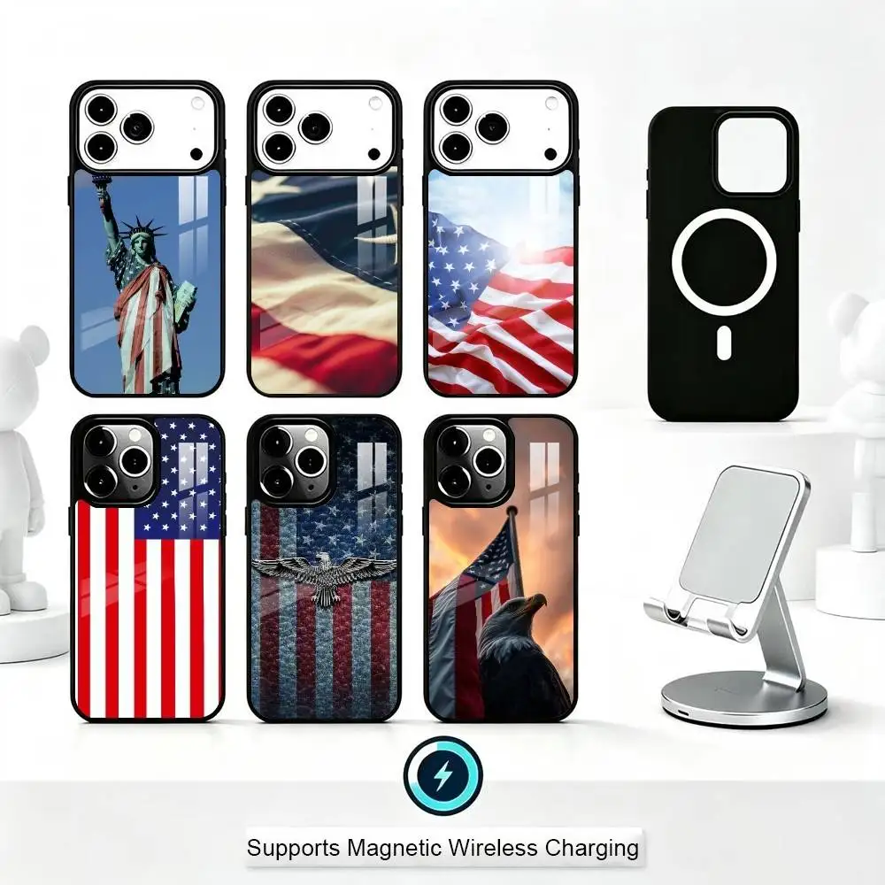 

Flag American USA Phone Case For iPhone17,16,15,14,13,12,11 Plus,Pro Supports Magnetic Wireless Charging