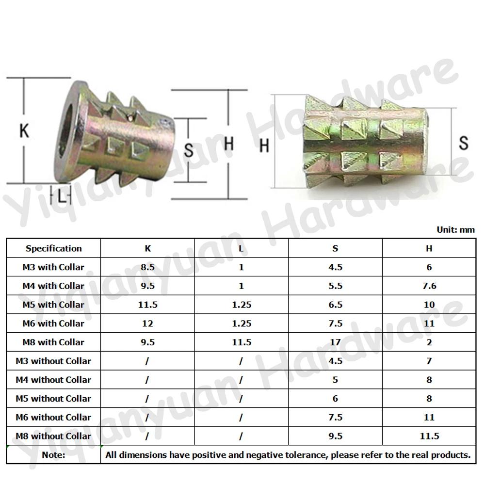 Spiked Nuts M3 M4 M5 M6 M8 Carbon Steel Color Zinc Plated Connect Furniture Nuts Wood Insert Nuts with Collar and without Collar