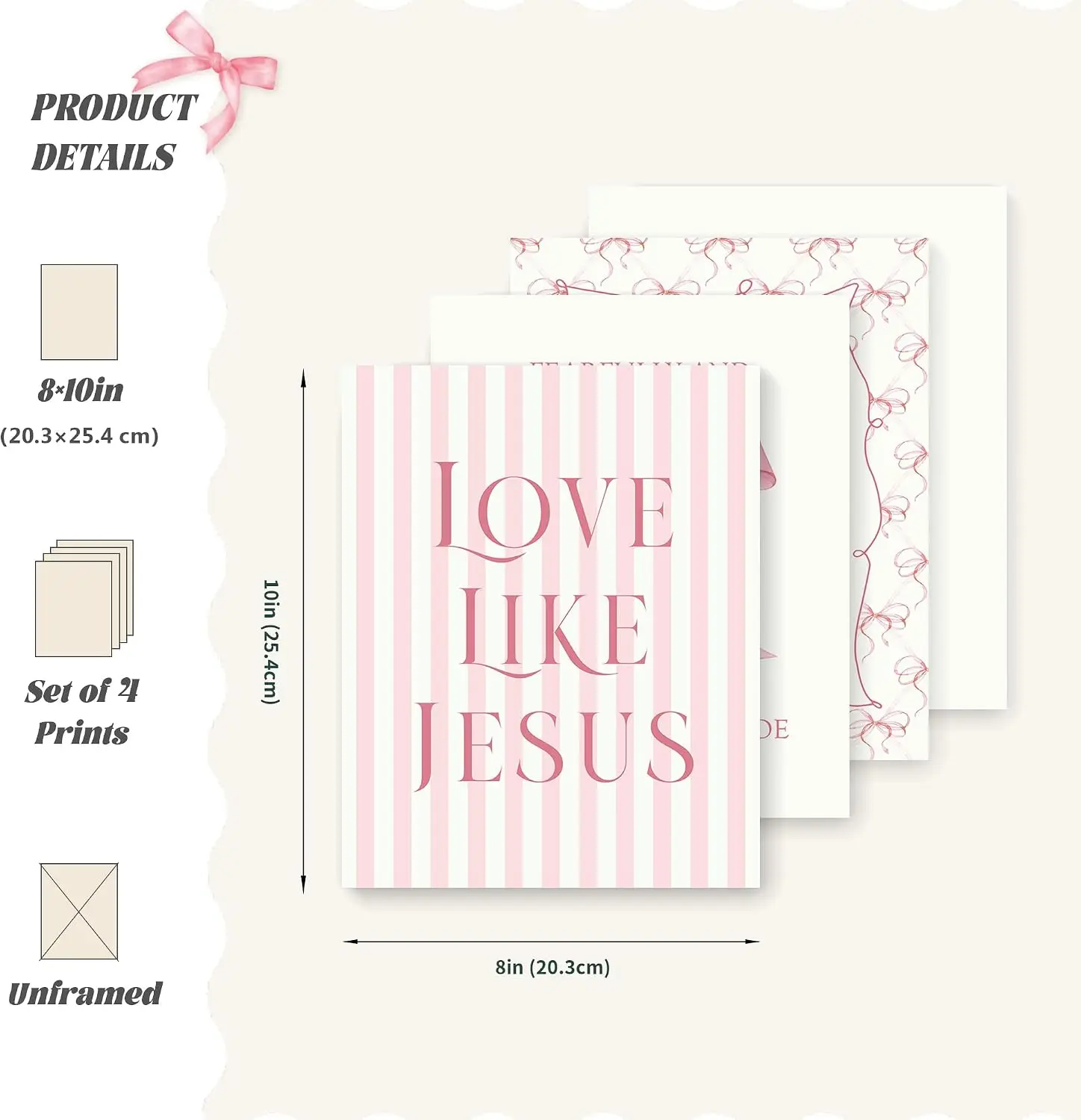 4pcs Pink Coquette Bow Scripture Canvas Set, Christian Bible Quote Wall Art, Soft Girly Decor For Teen Dorm Bedroom