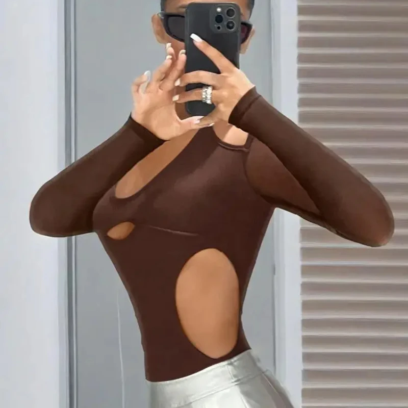 Baju Bodysuit Wanita Musim Panas, Gaya Eropa Amerika, Seksi, Model Hollow, Leher Terbuka, Tali di Belakang, Tanpa Punggung, Desain Pure Desire