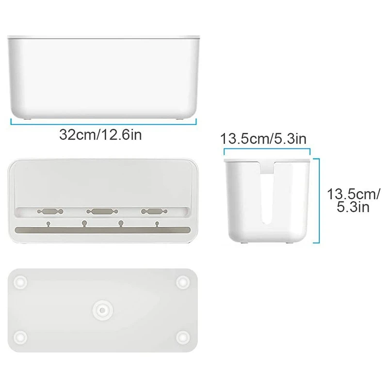 DT19 2X Cable Management Box, ABS Cord Organizer Hider for Power Strip, Under Desk Wire Cover, 32x13.5cm, White