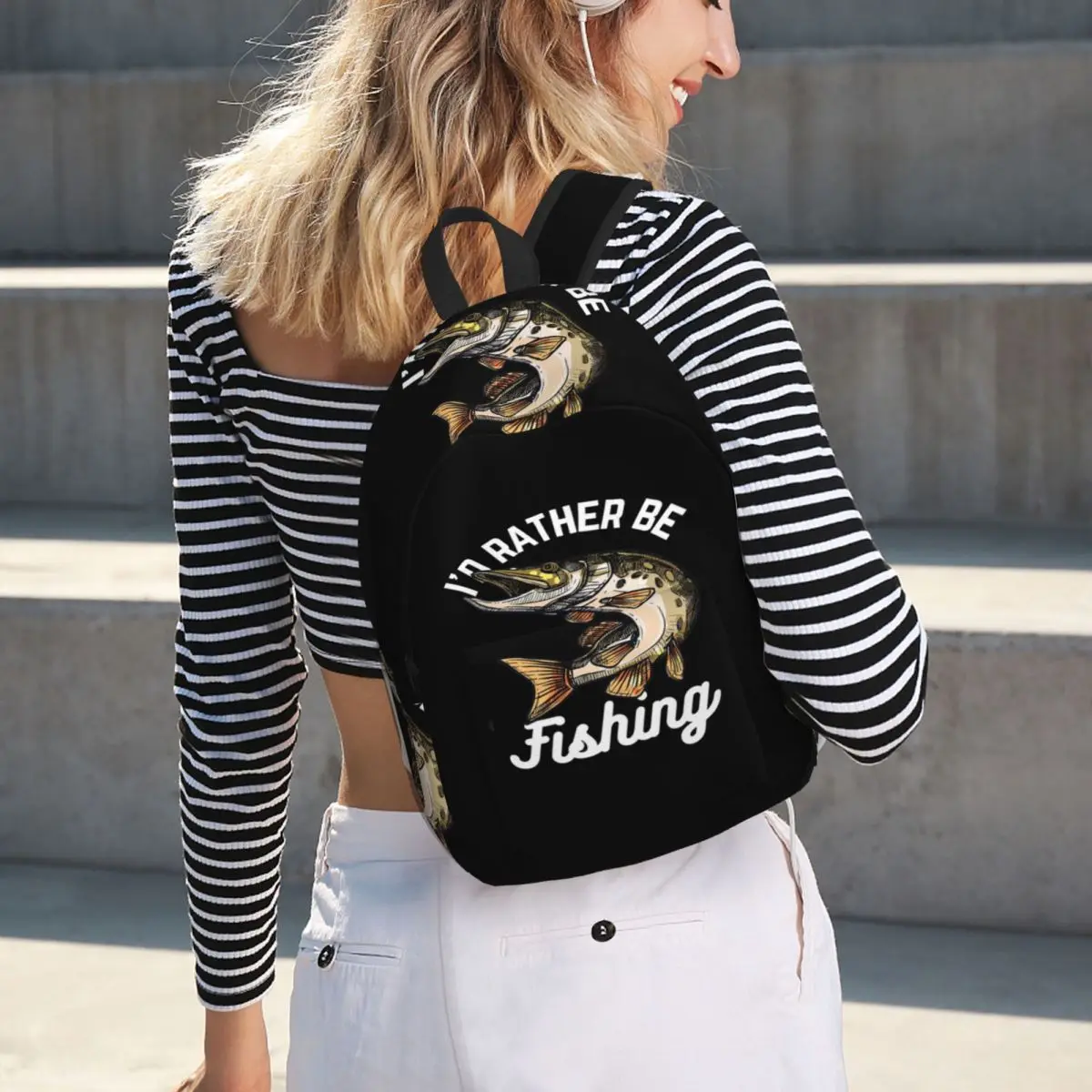 

I'd Rather Be Fishing Student Backpack School Bag Hiking Travel Daypack for Boys Girls Fashion Bookbag Shoulder Bags