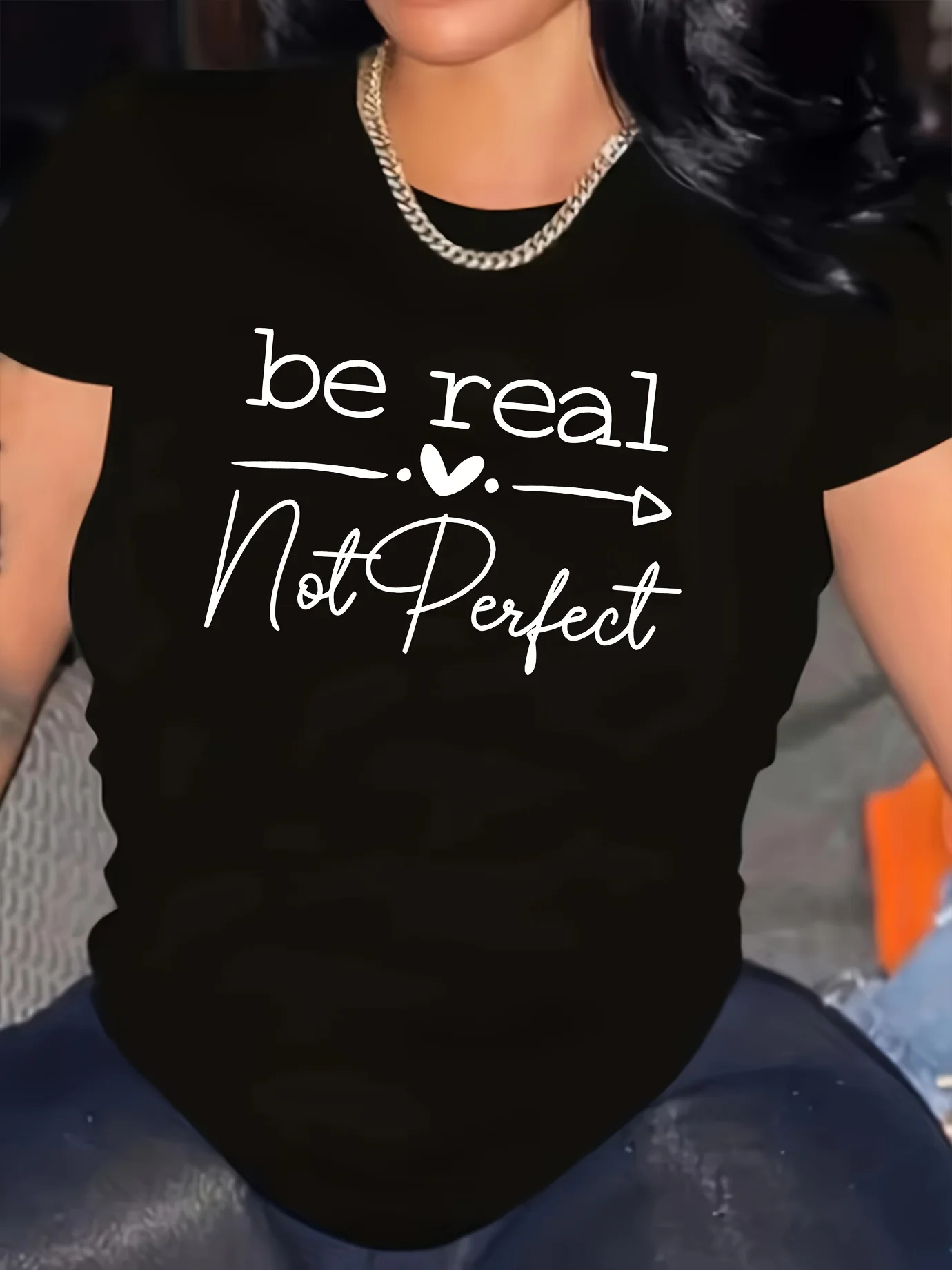 Plus Size Inspirational Quote T-Shirt, Polyester Blend, Crew Neck, Medium Stretch, Short Sleeve, Knit Fabric, Regular Length