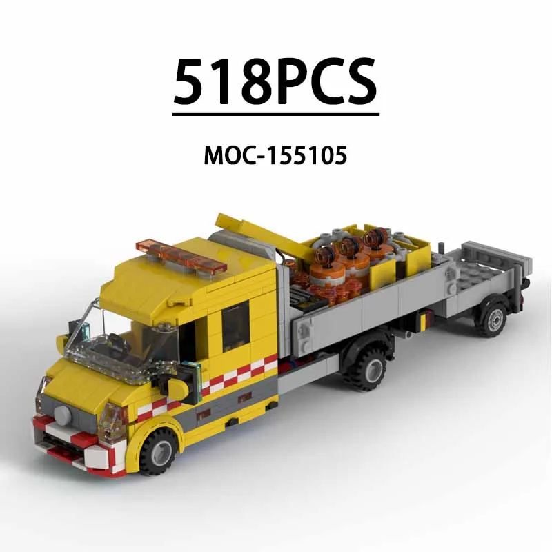 MOC- 155105   大型ダブルキャブフラットベッドバンマンモススタッド輸送トラックヘッド 518 個ビルディングブロックおもちゃモデル子供の誕生日ギフト