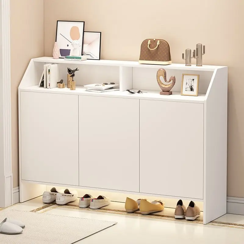 The shoe cabinet is integrated with the seat at door of  household, andentrance cabinet against  wall has a large