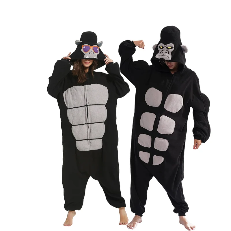 

Men's Black Zipper Orangutan Kigurumi One-Piece Onesie Animal Cosplay Pajama Adult Cartoon Overall Winter Jumpsuit Homewear