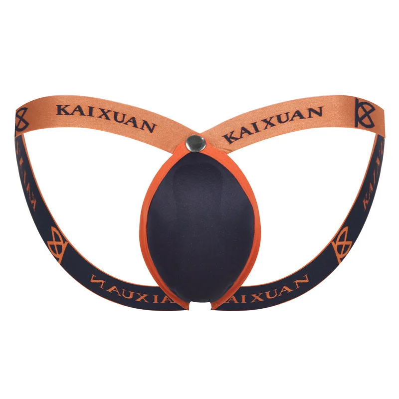 

Men's thong sexy hip lift three-dimensional U convex cup double thong low waist empty underwear breathable pants